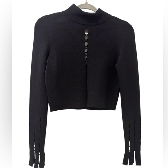 Jonathan Simkhai Small Black Cutout Knit Sweater Modern High Neck Edgy - Picture 1 of 12